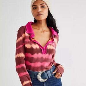 We The Free FREE PEOPLE DREAMY TEE Pink and Brown Striped Long Sleeve Top